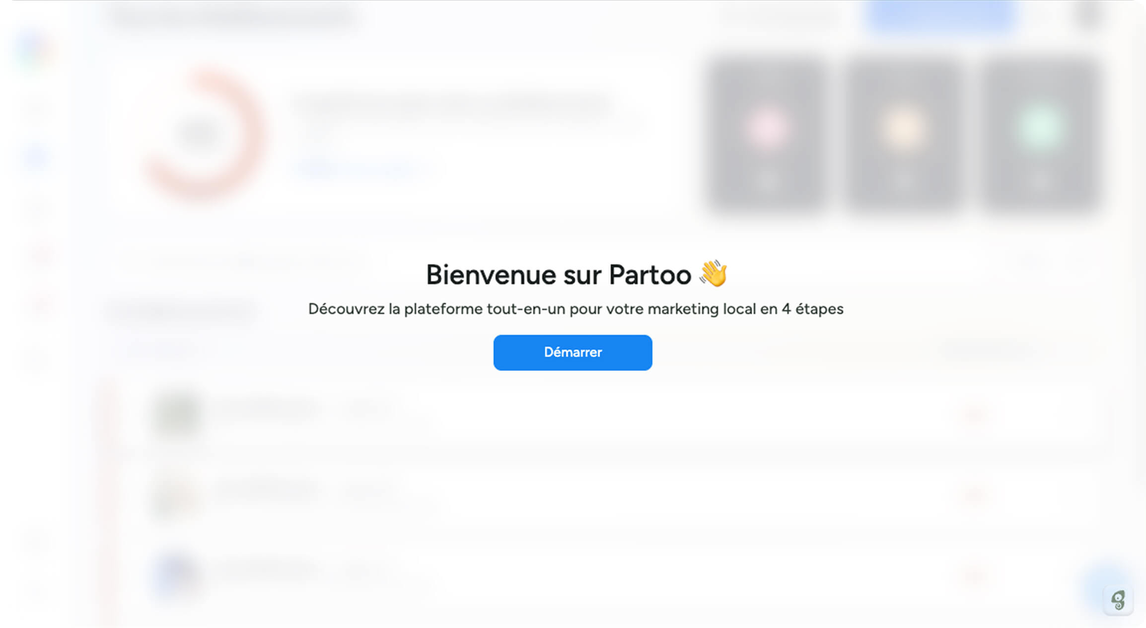 Écran d’accueil de la plateforme tout-en-un Partoo