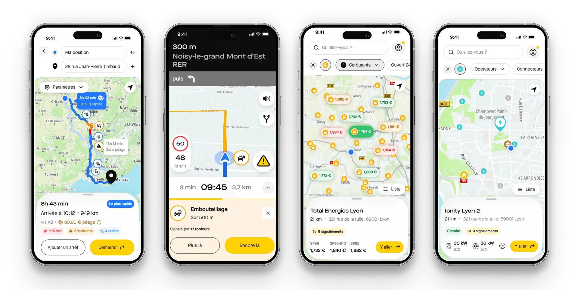 Interfaces de navigation, trafic, carburant et recharge de Roole Map