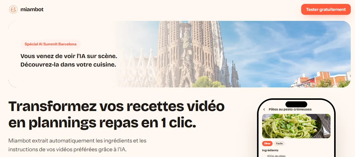 Transformez vos recettes vidéo en plannings repas en 1 clic.